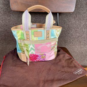 Coach Vintage Small Tote Bag with Pink Patchwork Design